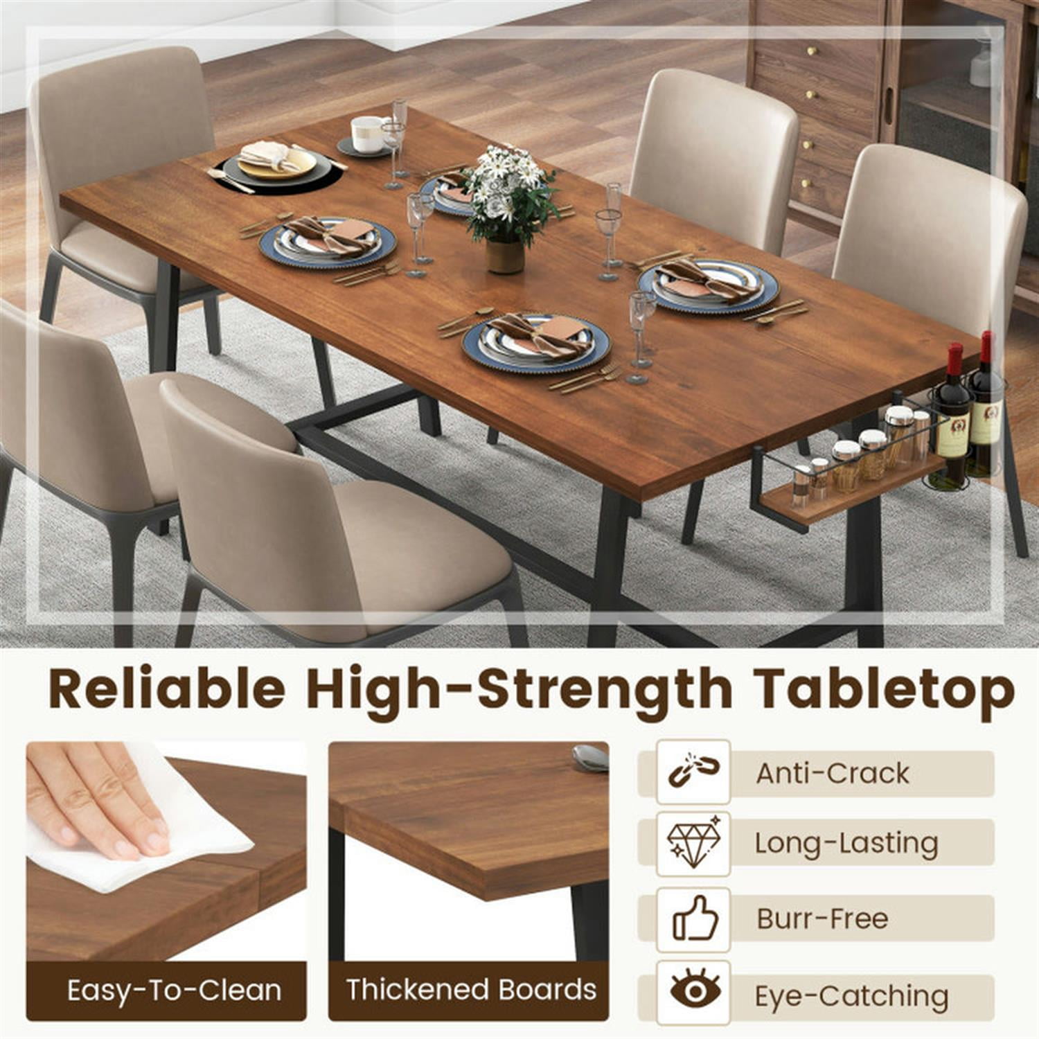Demi Bonn 72" Dining Table Rectangular Kitchen Table with 2-Bottle Wine Rack for Kitchen, Dining Room, Dinette, Breakfast Nook, Brown