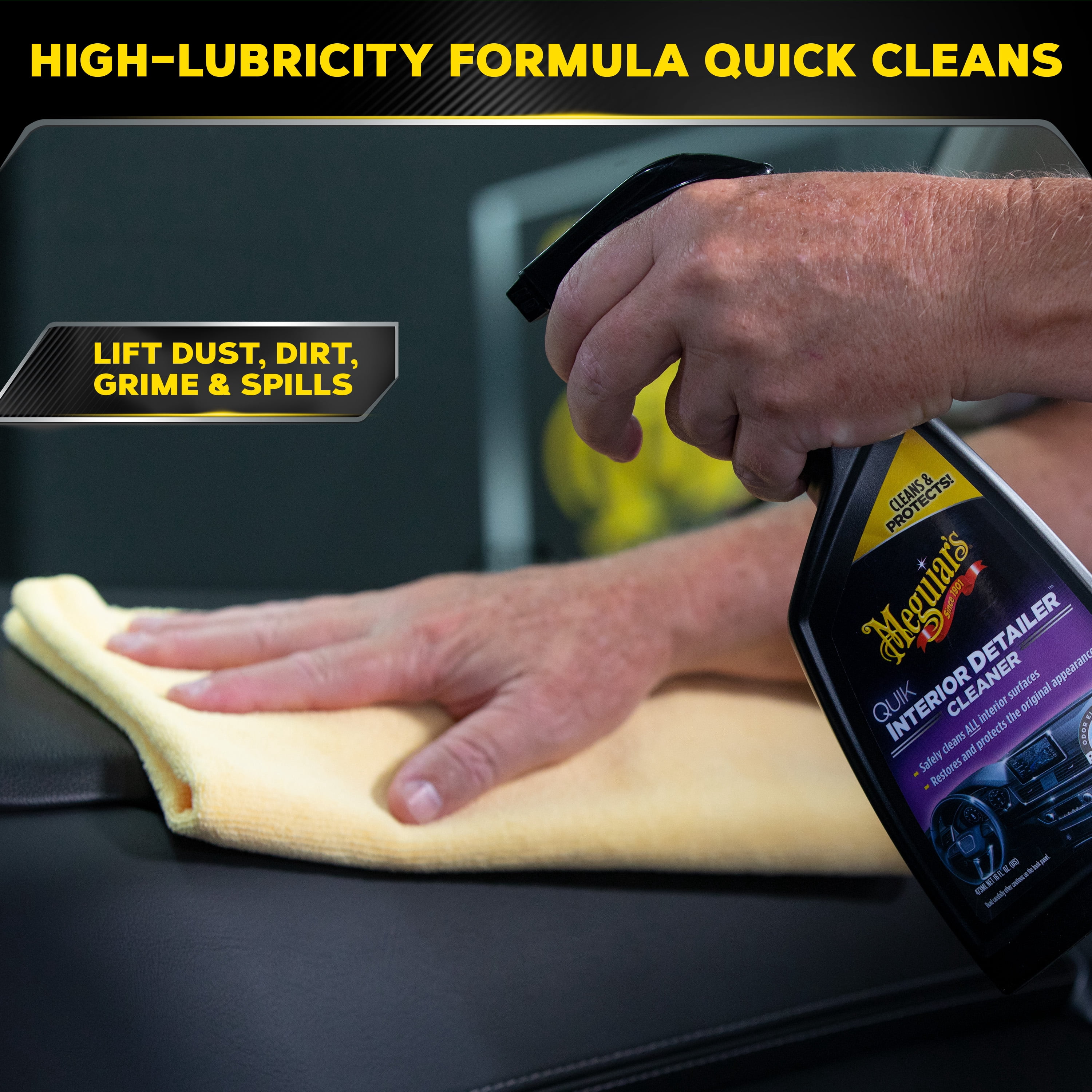 Meguiar's Quik Interior Detailer Cleaner, Quick Detailer Spray Cleans and Refresh Car Interiors, Use on Plastics, Leather & Rubber, Dashboards, Trim in Cars, Trucks & SUVs - 16 fl oz Spray Bottle