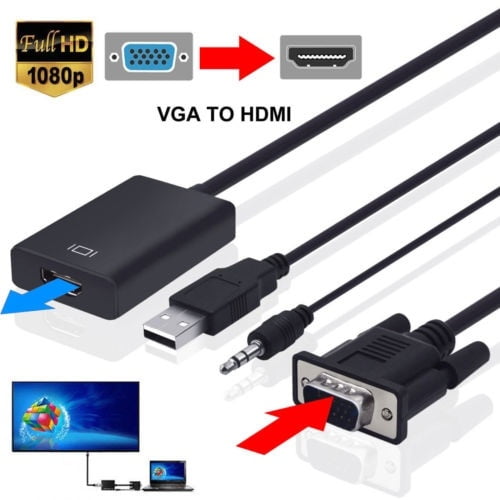 VGA Mâle vers HDMI Sortie 1080P HD+ Audio TV AV HDTV Adaptateur Convertisseur de Câble Vidéo