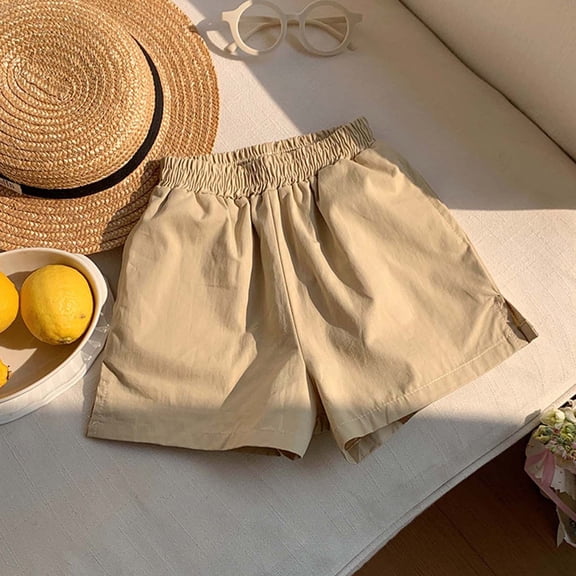 Ulitacool Girls Shorts Child Toddler Elastico Summer Holiday Solid Color Shorts Leisure Bottoms 5-6 Years Khaki
