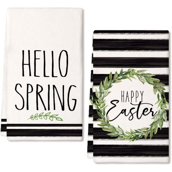 2 Pack Easter Kitchen Towels Dish Towels, 18x26 Inch Seasonal Cloth Tea Towel Bunny Happy Easter Hand Towel Dishcloth Spring Holiday Flowers Cloth Towel for Home Housewarming Gift