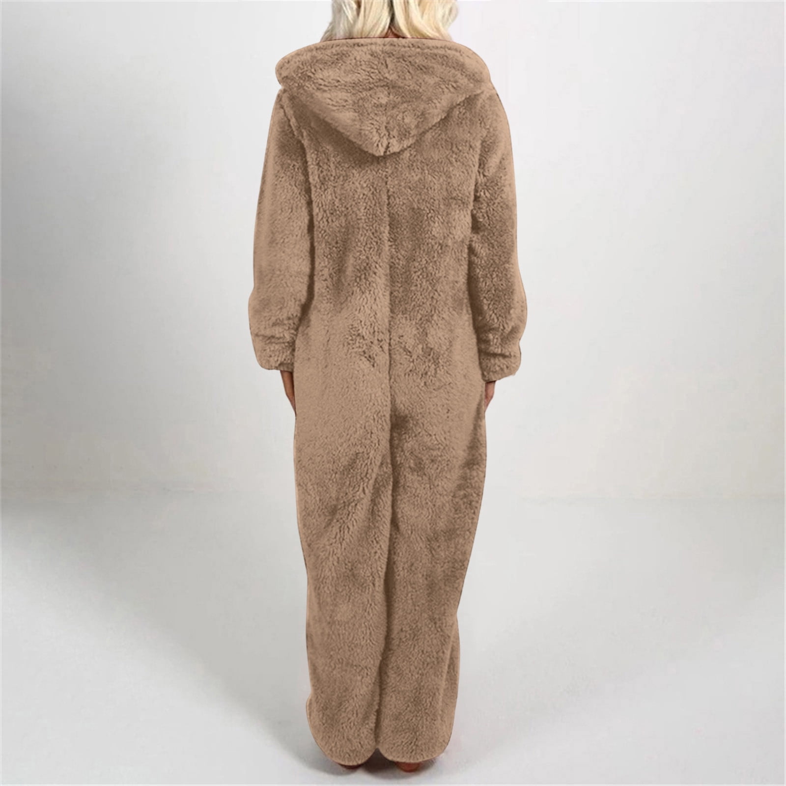 Xdegoge Womens Onesie Pajamas Plus Size Lounge Fleece Cute Hooded Zip Up Jumpsuit with Pockets Cozy Onesies Winter Sleepwear Long Sleeve One Piece Outfits