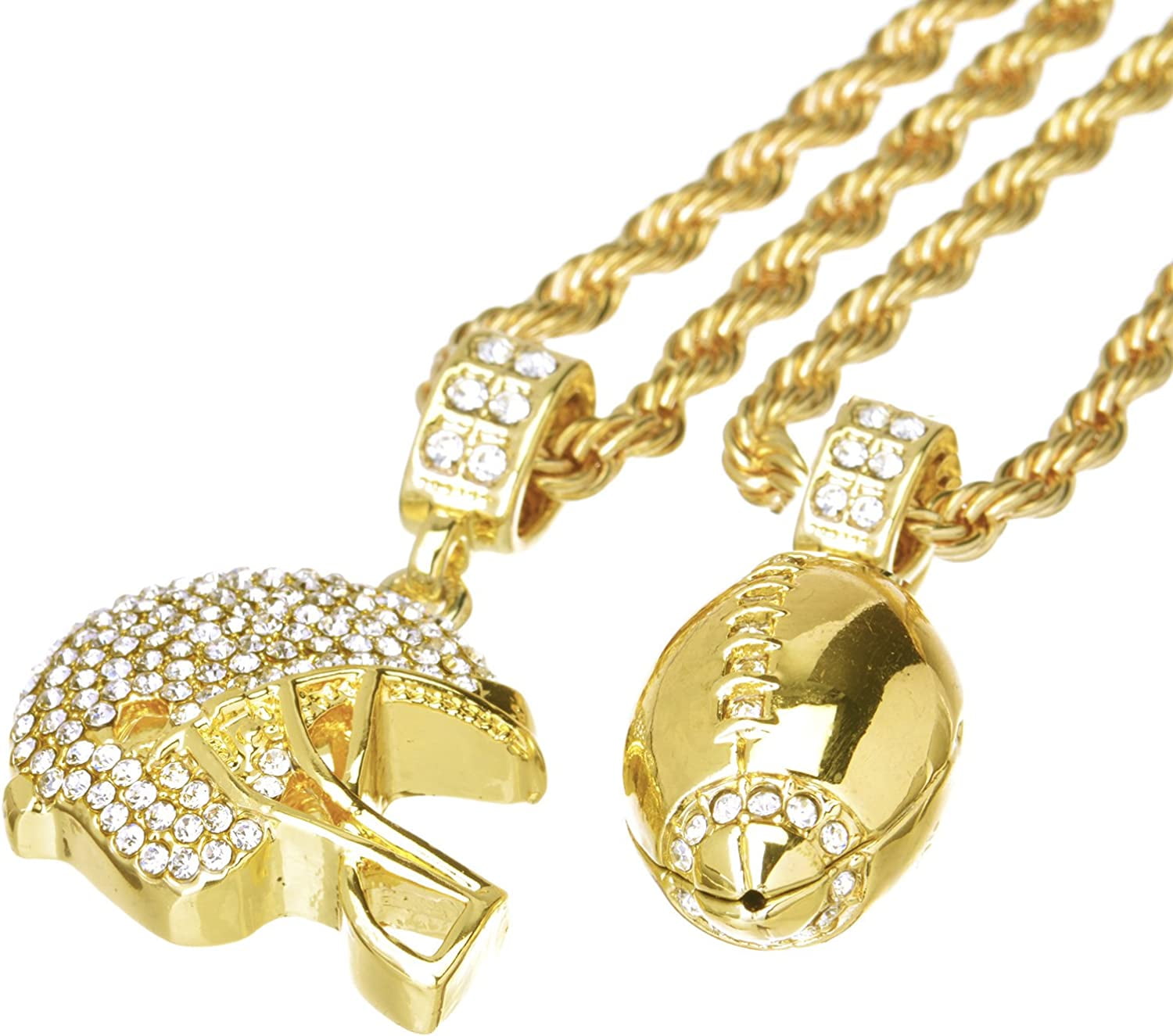 metaltree98 14kt Gold Plated Football & Football Helmet Pendant 4 mm, 22" & 26" Double Rope Chain Set MHC 20 G