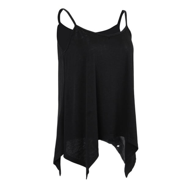 De Para Mujer Tops Con Tirantes Finos Camisetas Sin Mangas Cuello En V Plisado Camisola Negro 3XL Macarena tirante de espagueti sin mangas