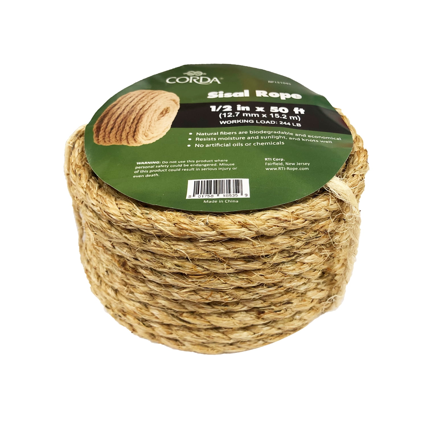 CORDA Sisal Rope, 1/2" x 50'
