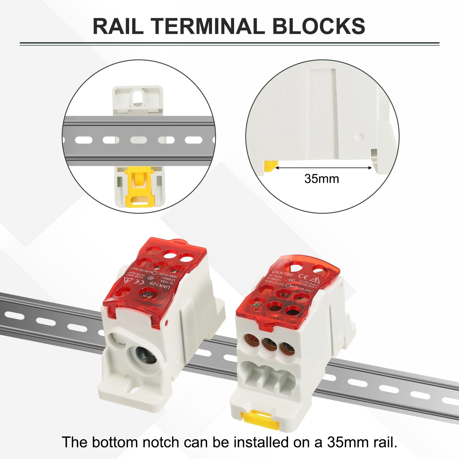 Uxcell 1 in 11 Out Rail Terminal Blocks, 690V 250A Connectors Power Distribution Block with Flame-Retardant Housing, Blue 1.91In Width