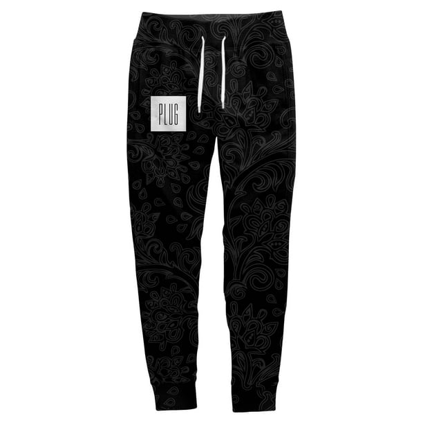 red graphic joggers