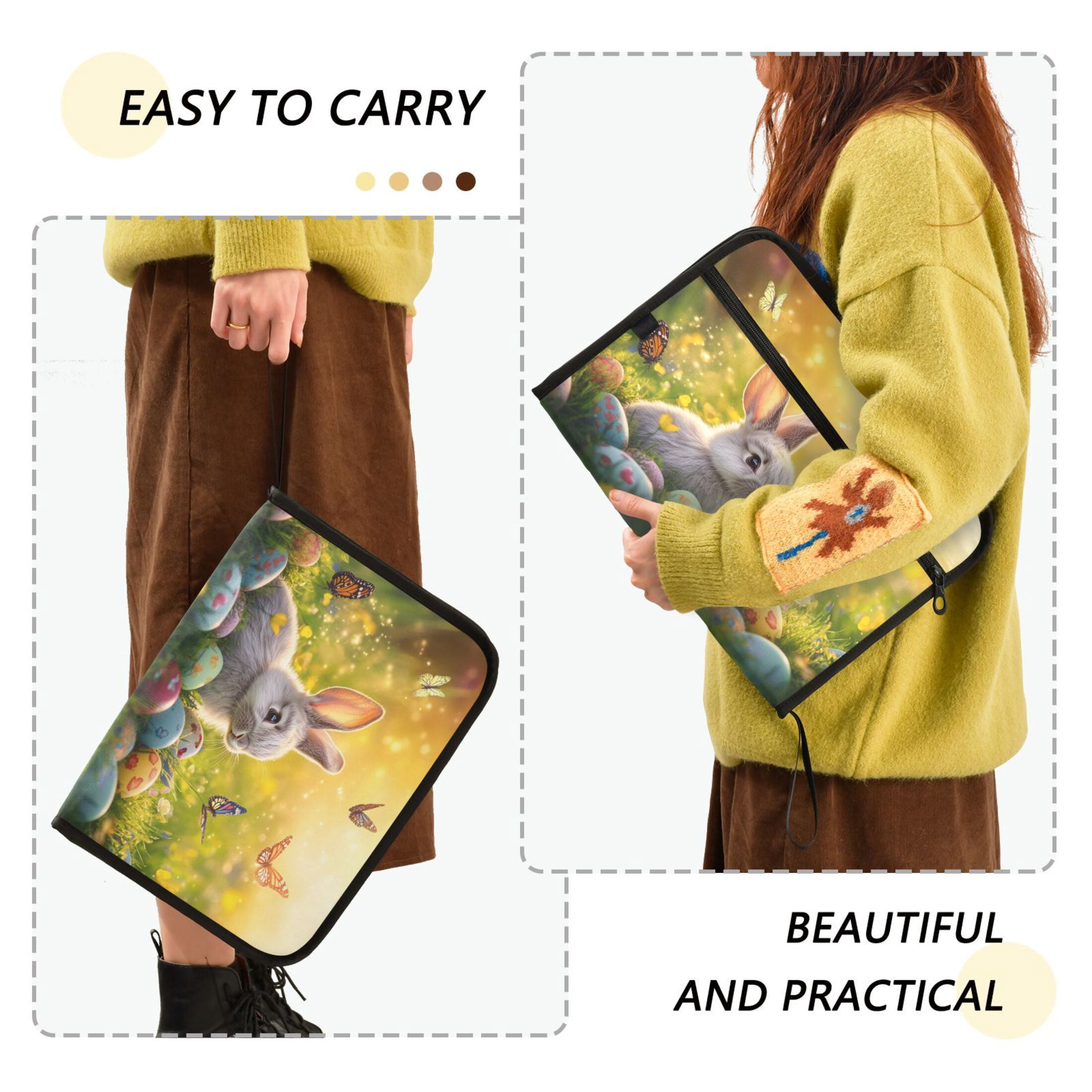 Accordion File Organizer with Zip Closure 13 Pockets Expanding File Folder Letter A4 Paper Document Organizer for Home Office Easter Bunny and Butterflies