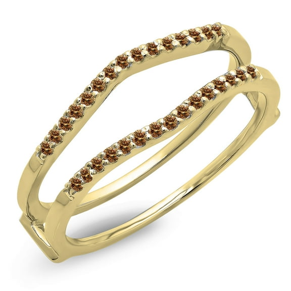 0.18 Carat (ctw) 10K Yellow Gold Round Champagne Diamond Ladies Anniversary Wedding Band Enhancer Guard Double Ring