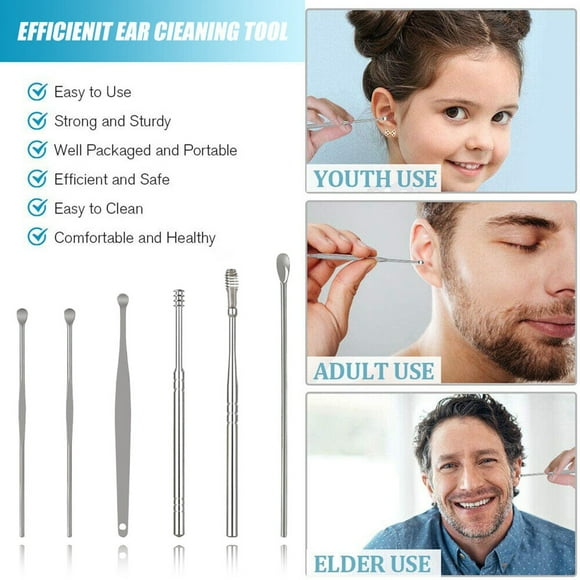 Portable Ear Set 6 Piece Ear Spoons Kit For Adults Spiral Spring Design Ear Trumpet Candling Ear Wax Ear Drops for Swimmers Preventative Earwax Remover Kids Ear Drops for Humans Liming Wax Sweet Oil