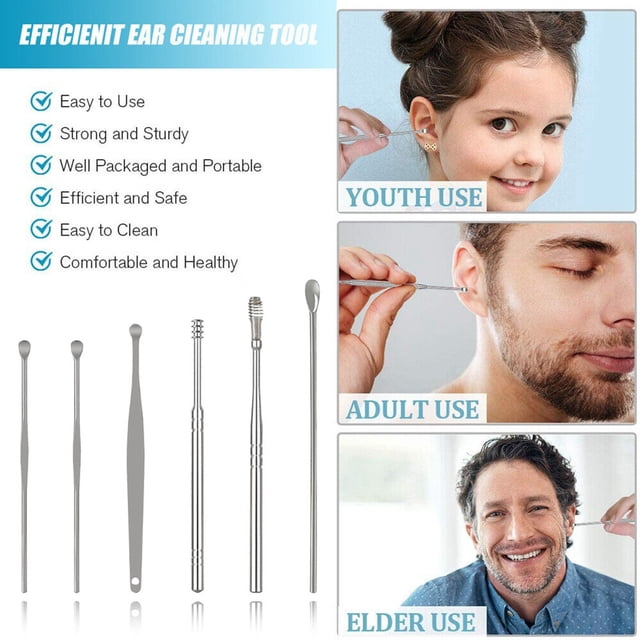 WIFKLSIIPG Portable Ear Set 6 Piece Ear Spoons Kit for Adults Spiral Spring Design