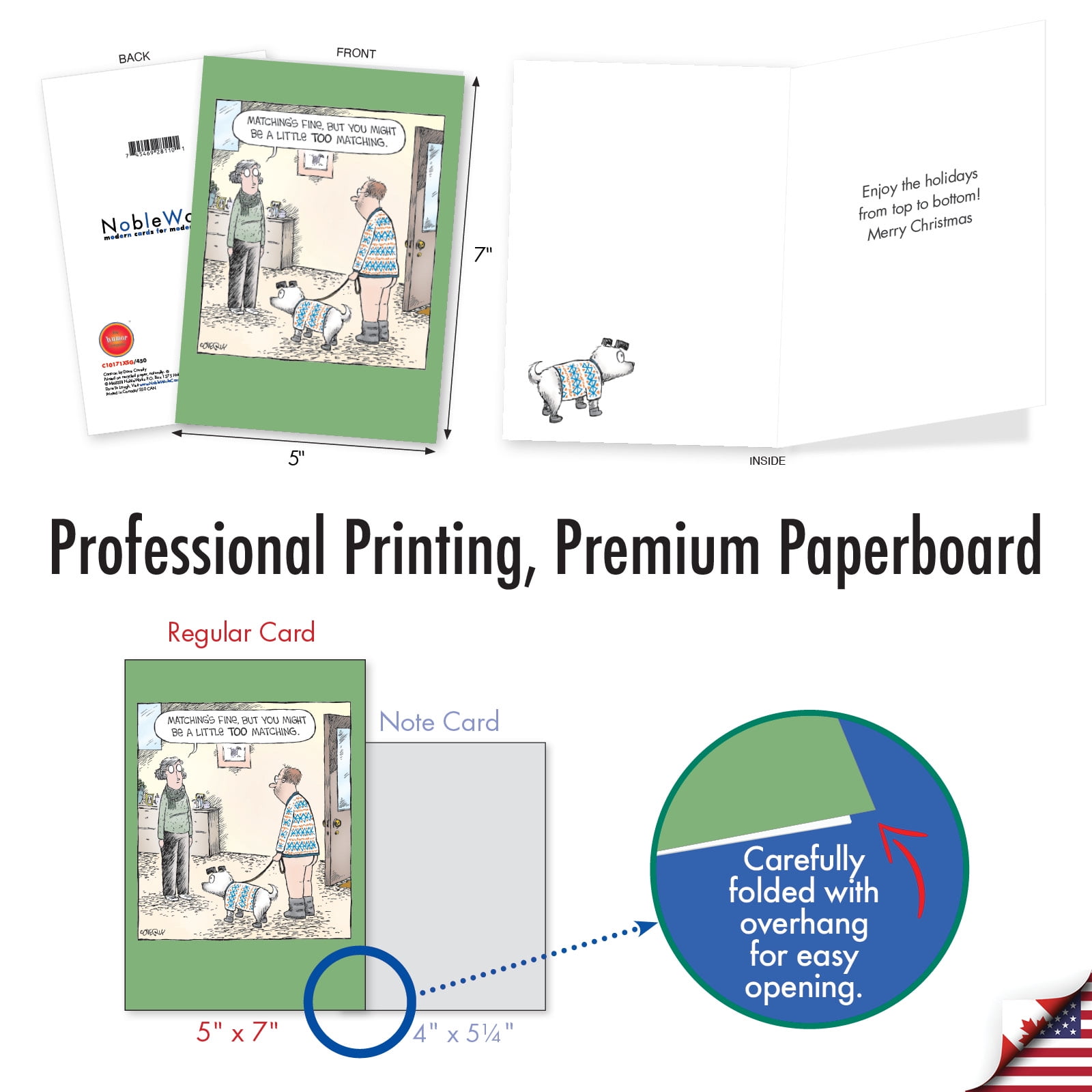 NobleWorks 36 Assorted Box Set Funny Christmas Greeting Cards w/5 x 7 Inch Envelopes (36 Designs, 1 Each) Holiday Dog And Cat Toons AC10709XSG-B1x36