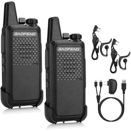 GT-22 Walkie Talkies for Adults Rechargeable, Long Range Two Way Radios with 1500mAh Battery, Portable Handheld VOX Handsfree with Earpieces, Holsters (2 Pack)