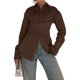 thumbnail image 2 of Blusa Informal de Mujer con Botones Al Frente, Cuello en V, Larga, Diseño Cruzado con Lazo, Ideal para el Trabajo Top Corto Elegante Marrón L, 2 of 7