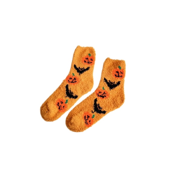 Halloween Mid Calf Fuzzy Socks for Women Thickened Plush Warm Knit Crew Socks with Novelty Style Soft Cushioned Perfect for Fall Winter Indoor Use and Home Lounging A
