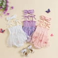 thumbnail image 2 of Baby Girl Summer Outfit Tie-up Spaghetti Strap Pleated Butterfly Tulle Romper Dress Bodysuit with Hairband Cute Birthday Clothes, 2 of 7