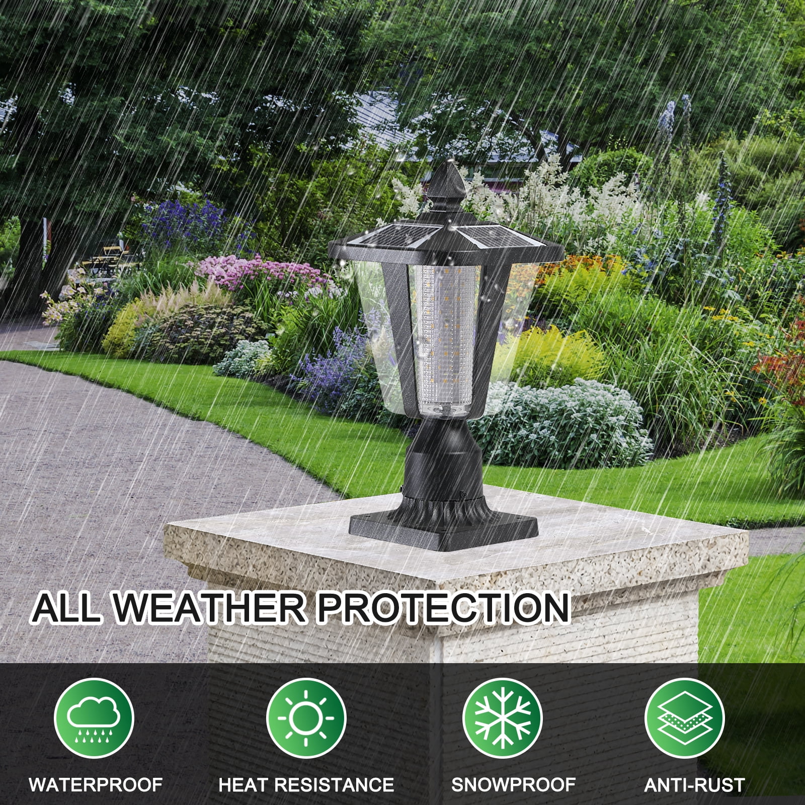 Outdoor Waterproof Solar Lamp Post Light , 15in (H)IP65 3000/6000K LED Lighting Cast Aluminum Dusk to Dawn Solar Post Light Fixture with Pier Mount Base, for Garden Deck Patio,1 pack