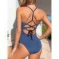 thumbnail image 2 of Cupshe Women's Navy Colorblock Lace-Up Back Standard One-Piece, Size S-L, 2 of 6