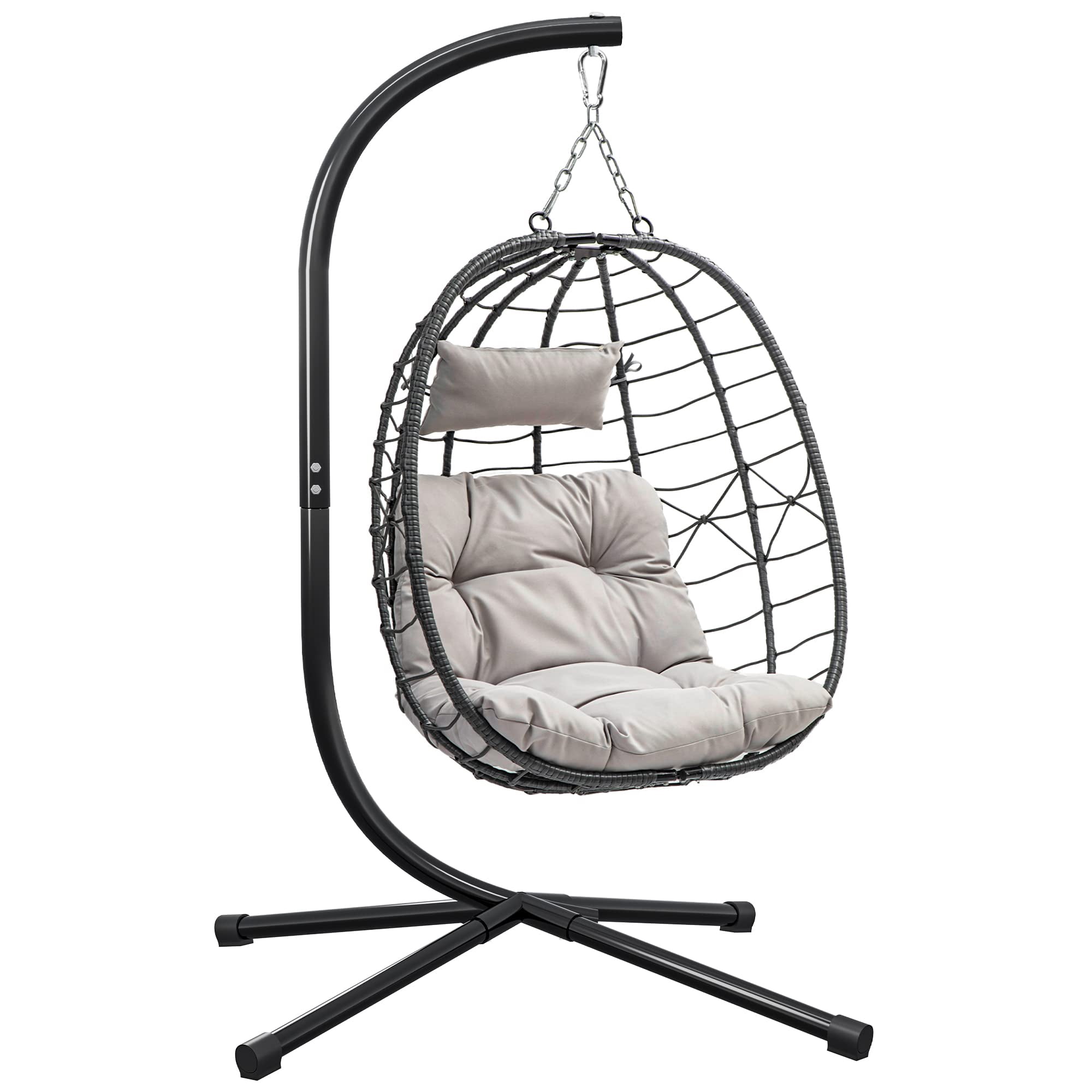 Uforic Wicker Egg Swing Chair with Stand & Cushion, 330lbs Capacity, Beige
