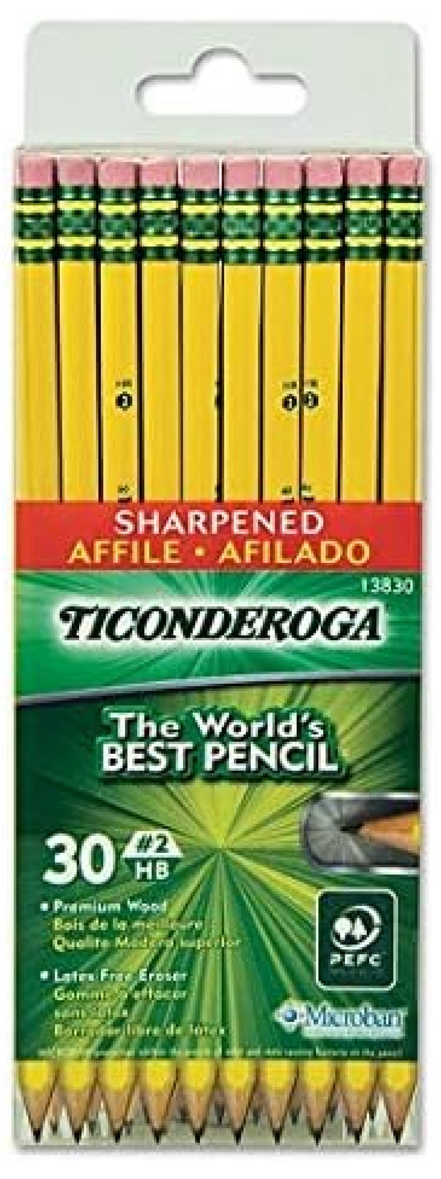 Ticonderoga Pre-Sharpened with Erasers Pencils, #2, Yellow, 30 Pencils (5 Pack)