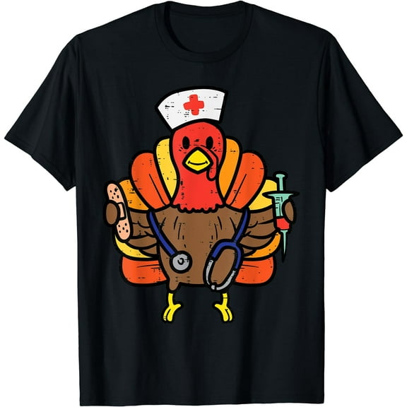 Nurse Turkey Thanksgiving Scrub Top For Nurses Fall Women T-Shirt
