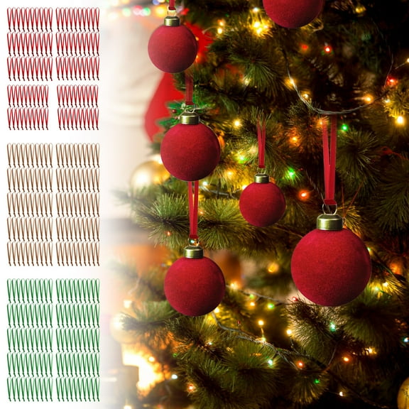 100pcs Velvet Christmas Tree Hanging Straps, Soft Velvet Hangers for Christmas Ball Decorations, Festive Xmas Tree Hanging Accessories to Secure Ornaments on Tree Branches, Red