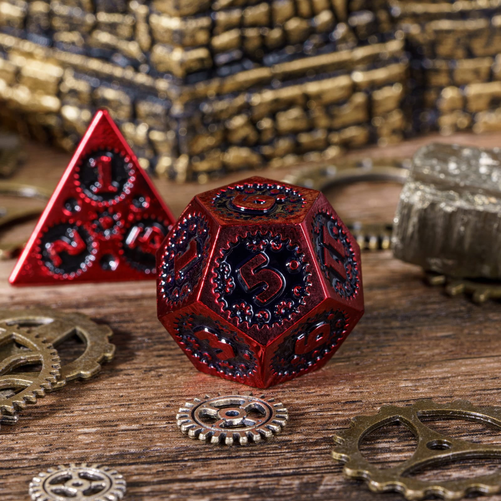 Cusdie 7-Die Metal DND Dice Set, Mechanical Gear Metal Polyhedral D&D Dice Set for DND Dungeons and Dragons TTRPG Role Playing Games