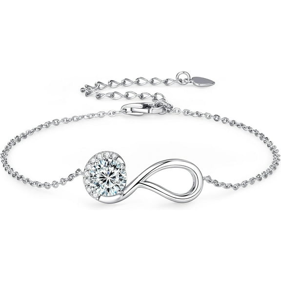 1ct Moissanite Infinity Bracelet, D Color VVS1 925 Sterling Silver Link Bracelet, Adjustable Chain for Women Wife Mom Birthday Jewelry Gifts