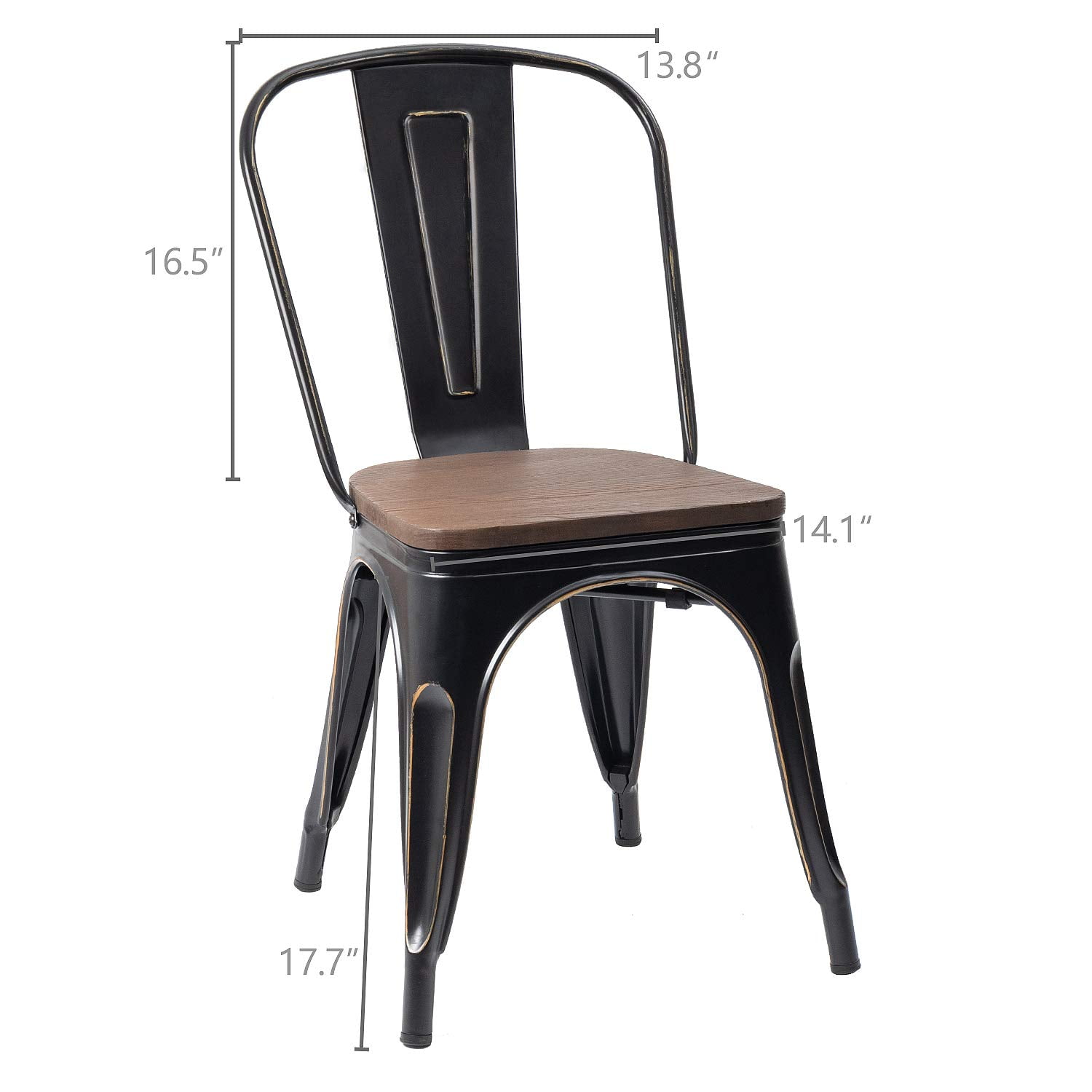 Lacoo Indoor-Outdoor Use Stackable Chic Dining Bistro Cafe Metal Chair, Set of 4, Black Gold