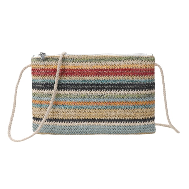 Bolsa bandolera de paja con cremallera informal para mujer a la moda para regalo (azul) JShteea Para Estrenar
