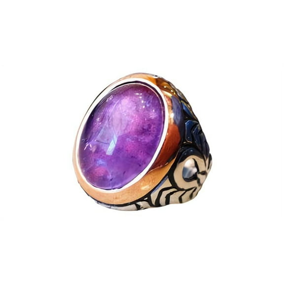 Amethyst Mens Ring, Natural Amethyst, February Birth, Silver Jewelry, 925 Silver Ring, Birthday Gift, Heavy Mens Ring, Arabic Design, Ottoman Style Ring, Christmas, Turkey Mens Signet Ring