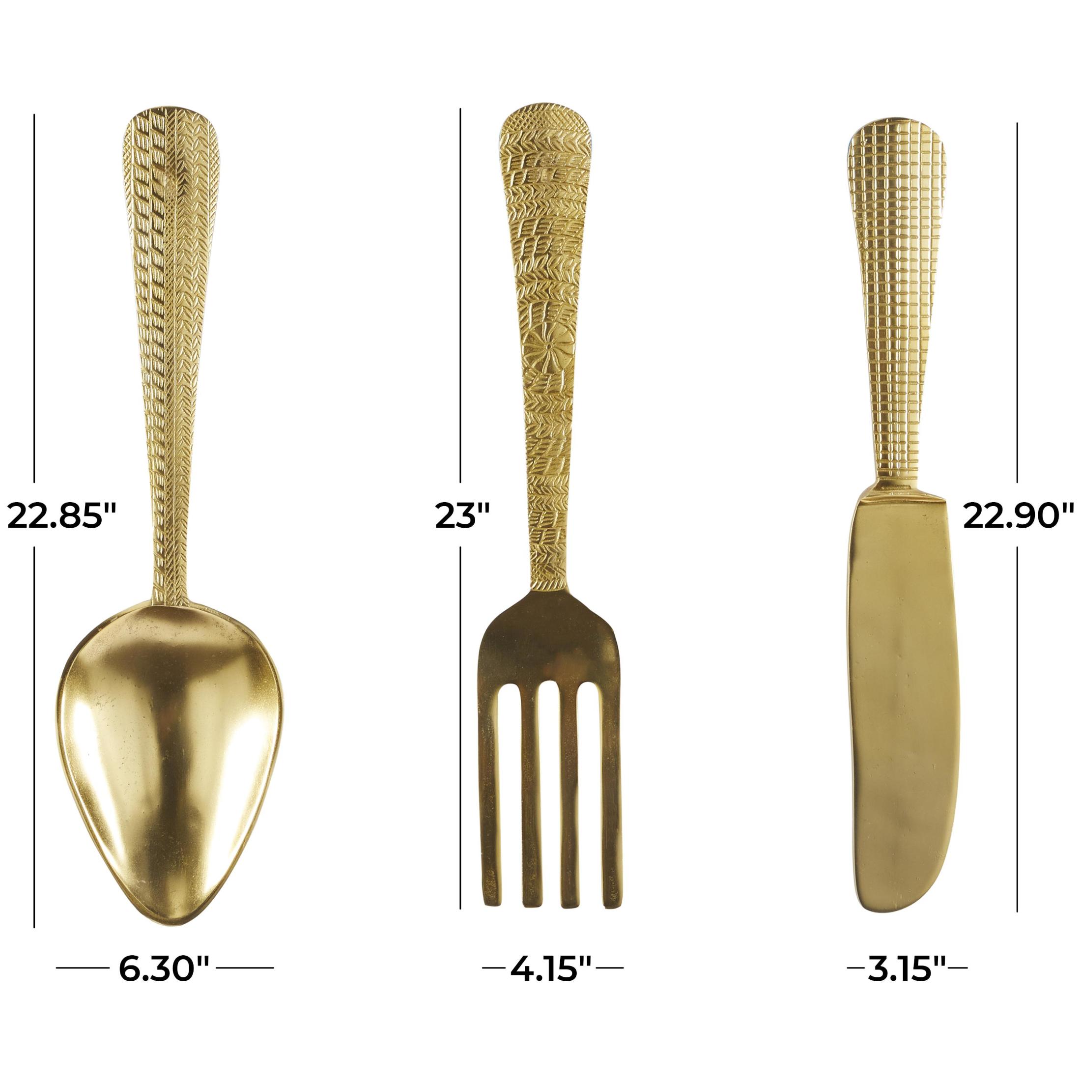 DecMode Gold Aluminum Metal Knife, Spoon and Fork Utensils Wall Decor (3 Count)