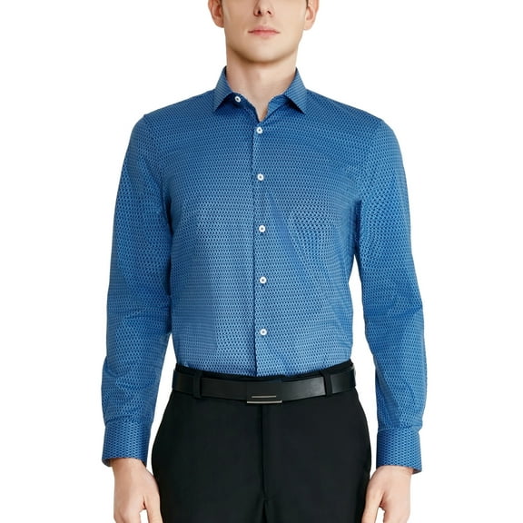 Tallia Mens Slim fit Dress Shirt XL 17-17.5 36-37 Blue Geometric