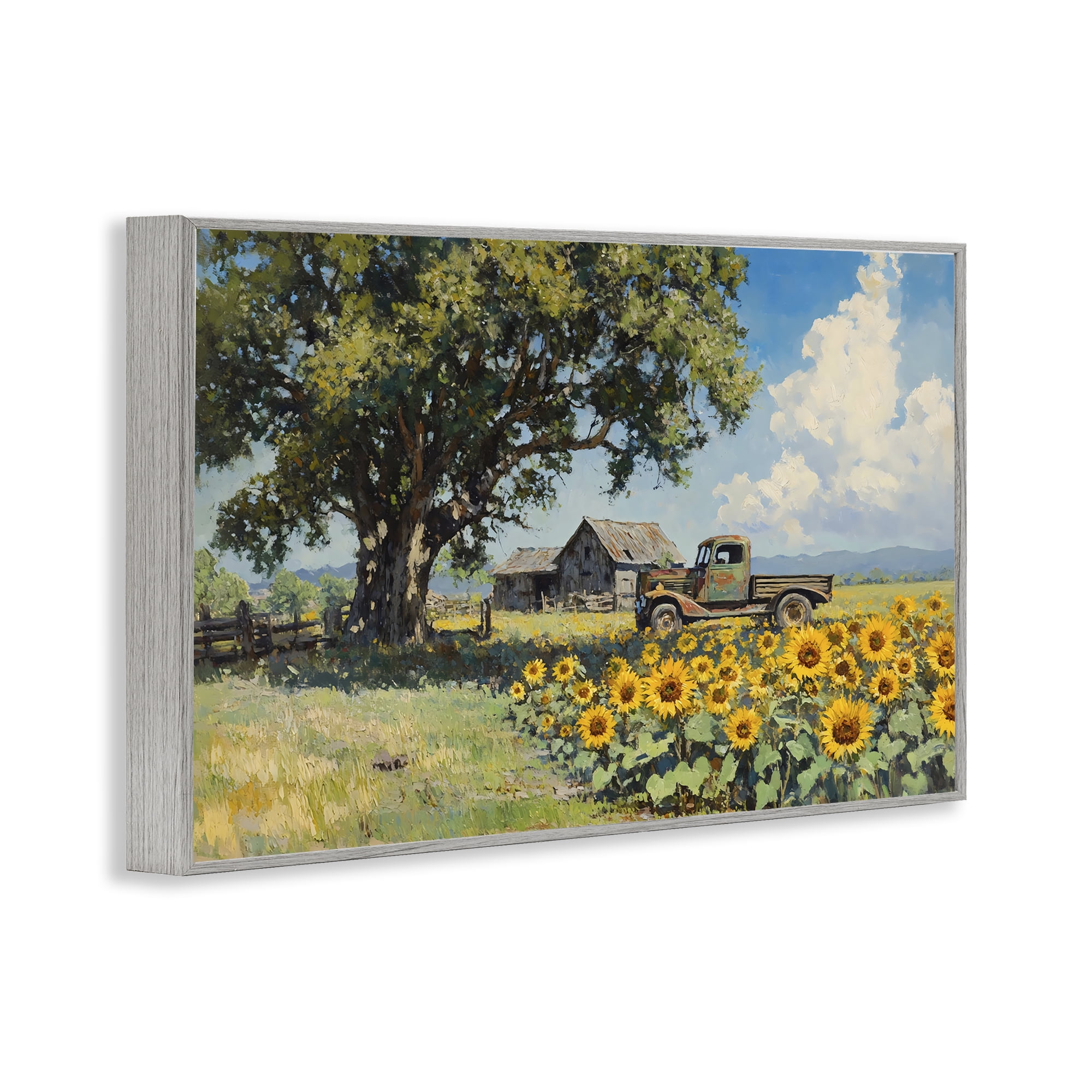Stupell Industries Sunflower Pickup by Old Barn Gray Framed Giclee Art, design by Franklyn Gregory