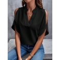 thumbnail image 2 of Blusas frías HyboMluo, por favor, apoya las originales, nuevas, informales, a la moda, a la moda, 2024, con hombros descubiertos para mujer, camisas holgadas con cuello en V (negras, L), 2 of 6