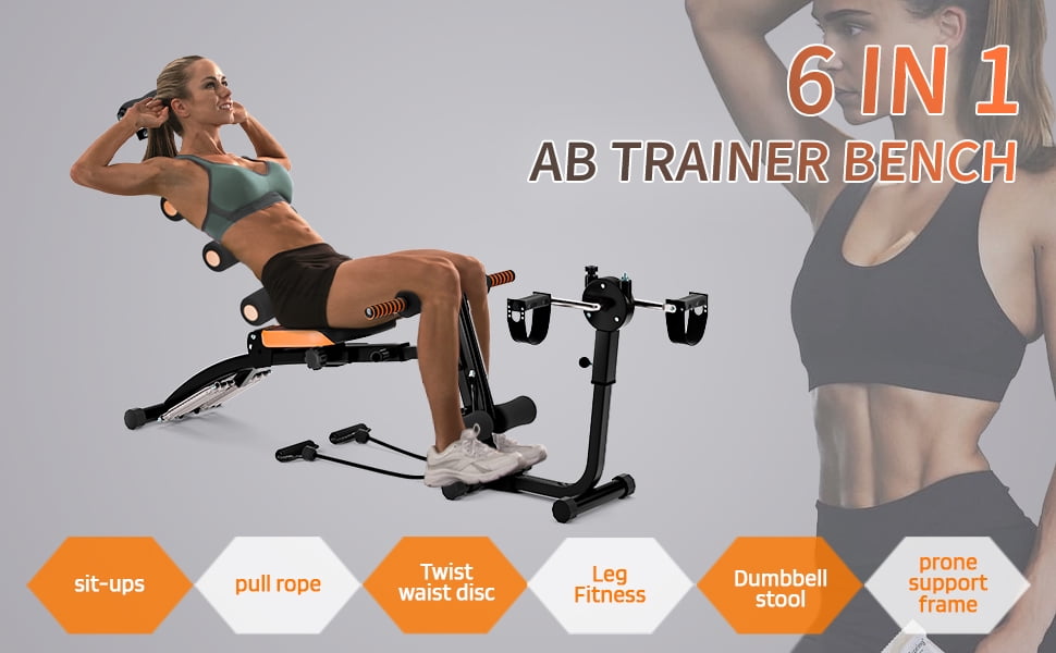 Korogimeeet All-in-One Ab Workout Bench, Heavy Duty Sit Up Bench with Foot Pedals & Resistance Bands, Adjustable for Crunches Leg Curls, Space-Saving Foldable Design, 41 x 12 x 34 Inch