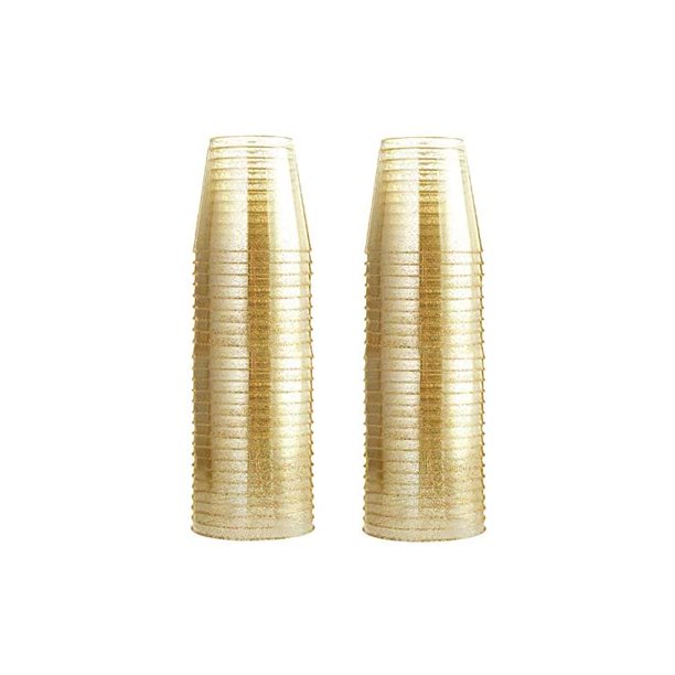 Glitter Plastic Cups, Gold Glitter Disposable Cups 9 oz. 100 Pack