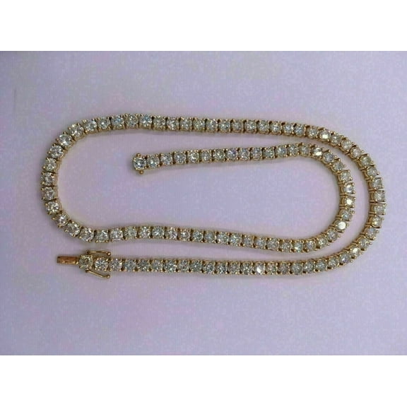 4mm Simulated Diamond Round Cut 18inch Tennis Necklace14K Yellow Gold Plated