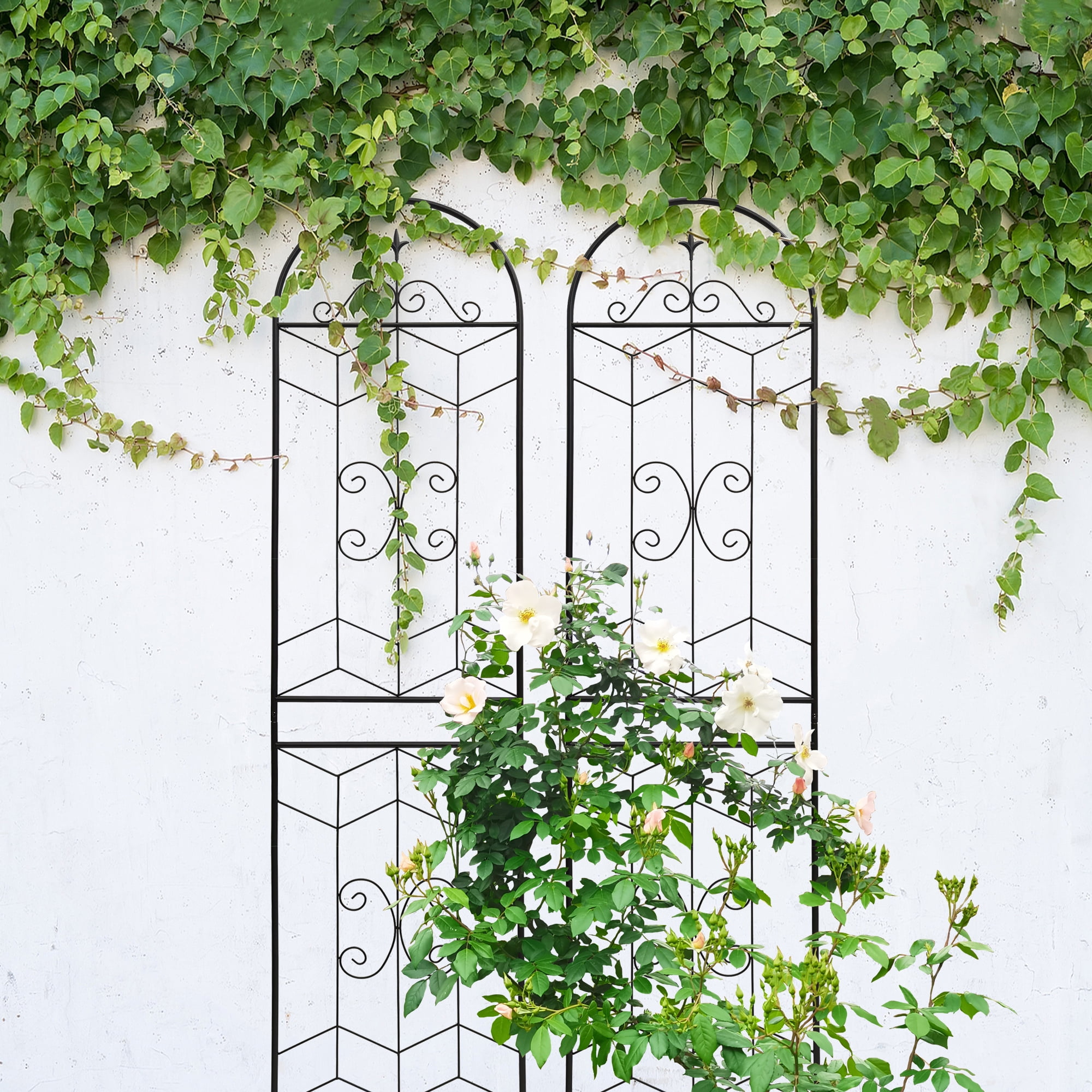 Olurrisa 4 Pack Black Metal Garden Trellis 86.7"H Tall Outdoor - Rustproof Iron Plant Support for Roses, Cucumbers, Grapes & Climbing Vegetables