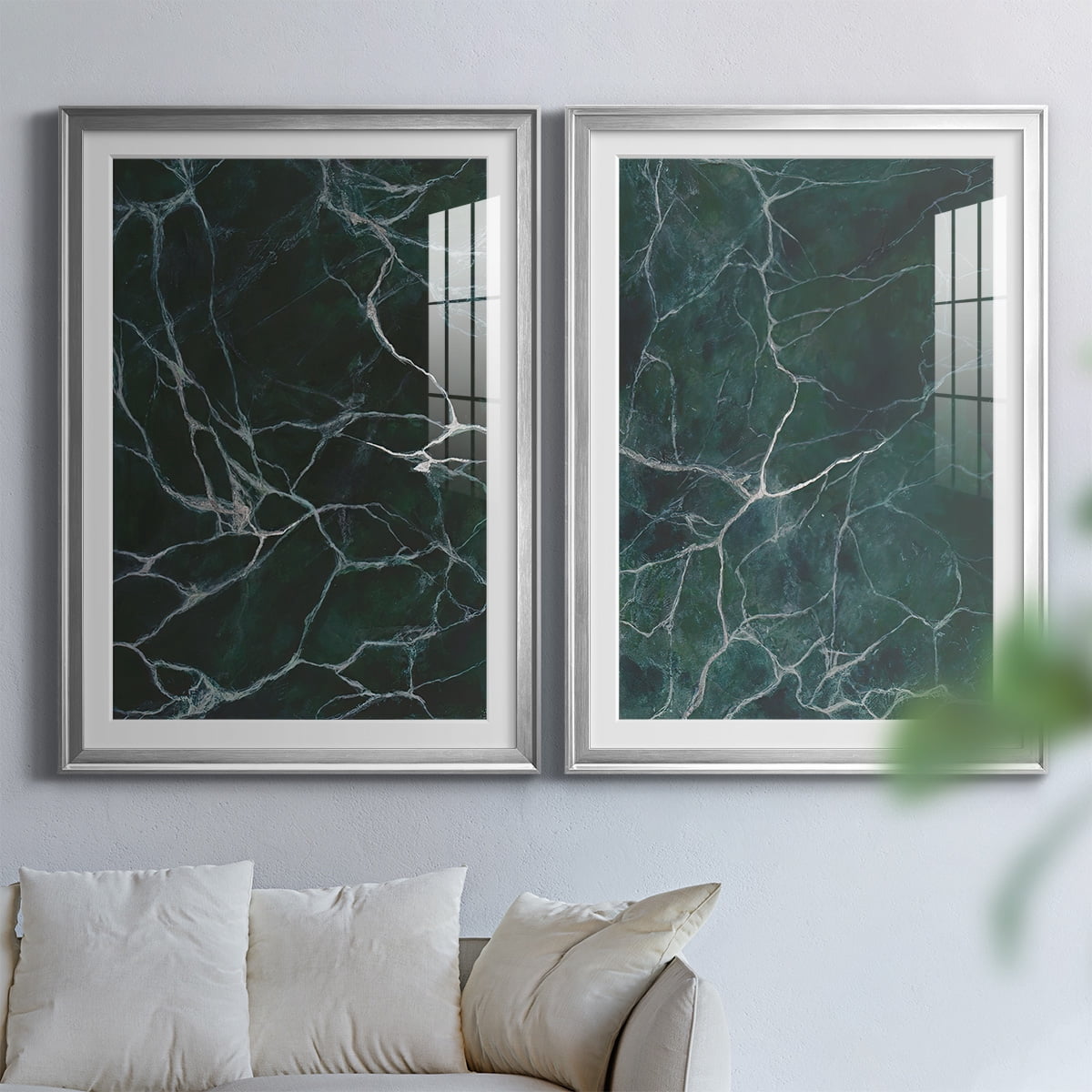 Wexford Home Jade Marble I Premium Framed Print, 22.5" x 30.5" - Ready to Hang, Silver (Set of 2)