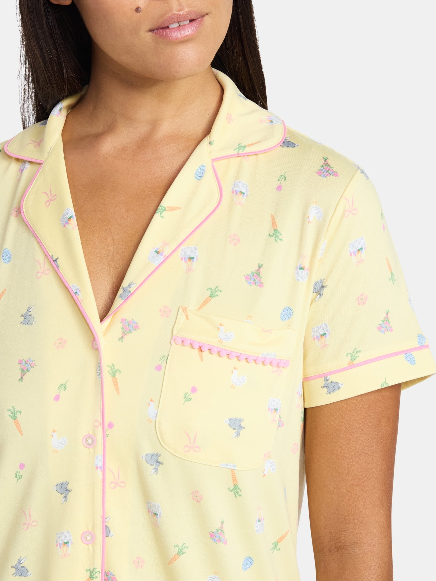 Easter Women's and Women's Plus Notch Collar Top and Shorts Pajama Set from Way to Celebrate, 2-Piece, Sizes XS-3X