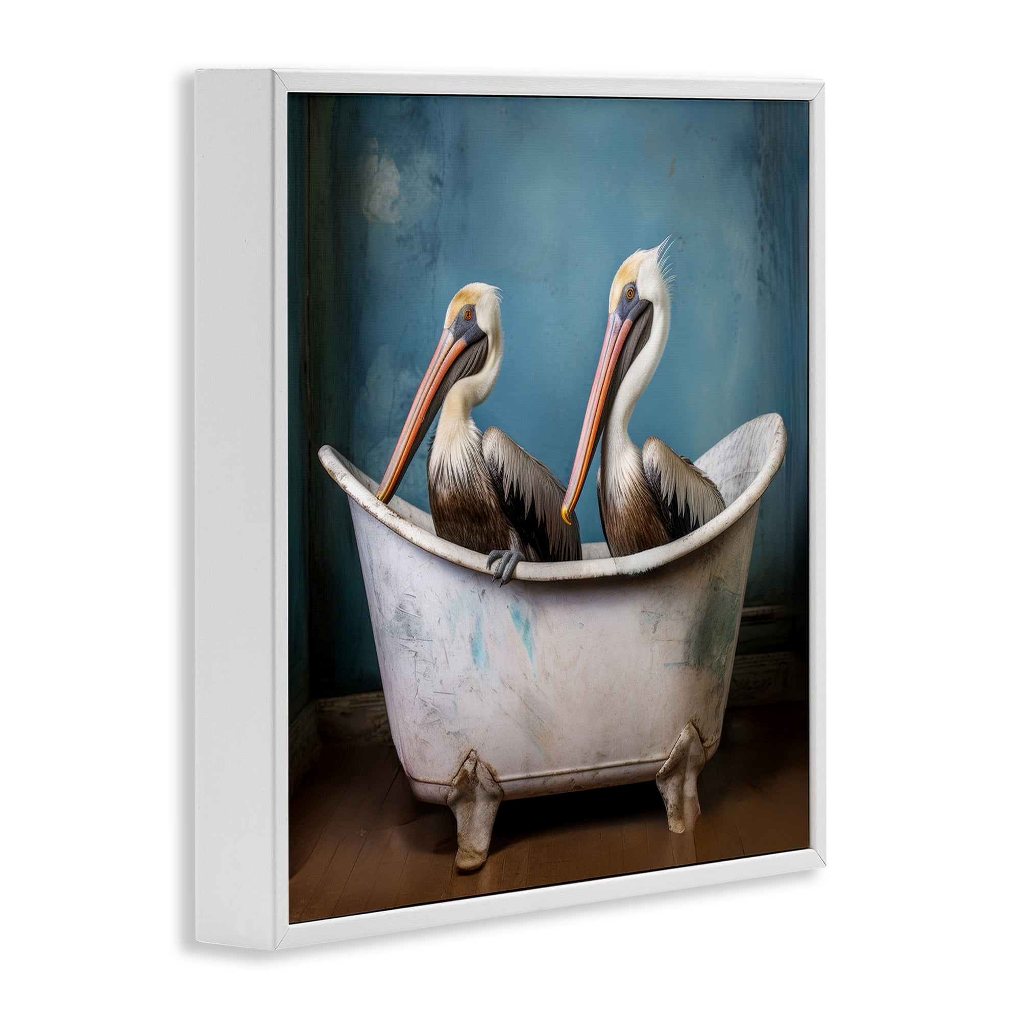 Stupell Industries Pelican Bath Time Typography Painting White Framed Art Print Wall Art, 17 x 17