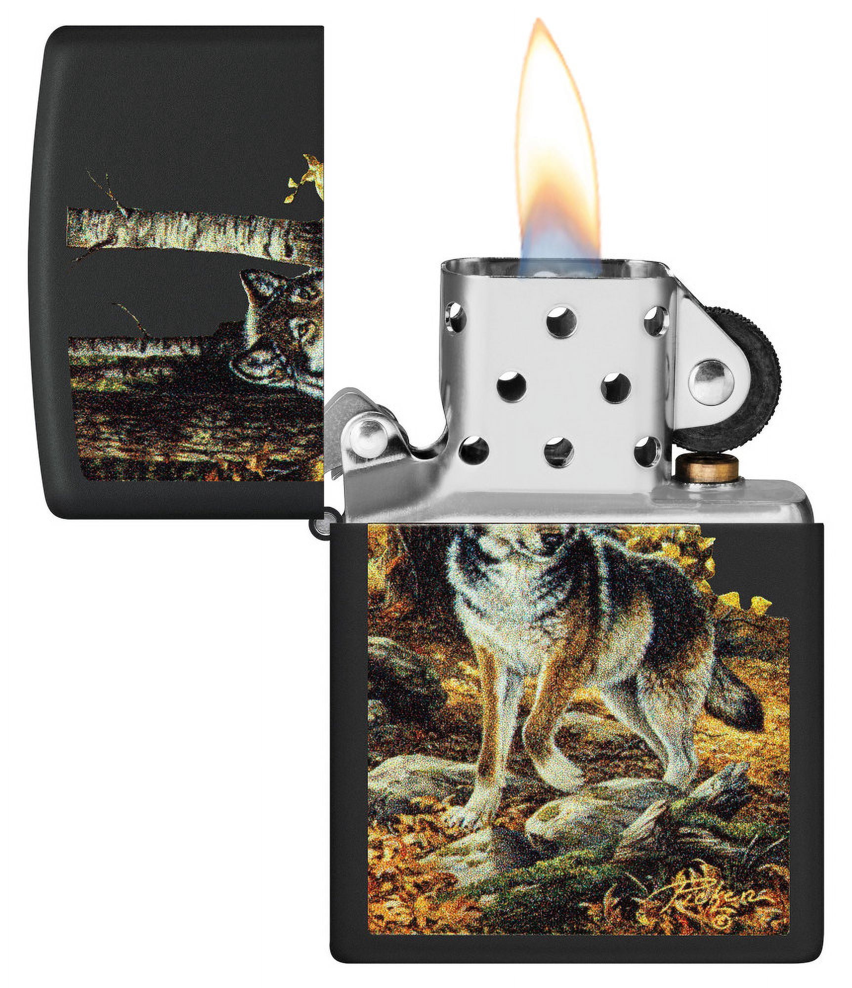 Zippo Lighter: Wolf in Fall Woods by Linda Pickens - Black Matte 48970