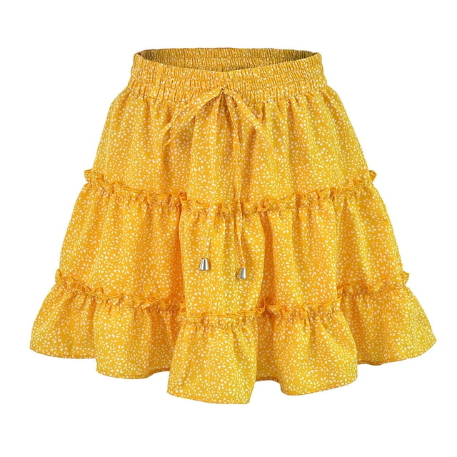 Falda de playa con volantes florales para niñas y mujeres, minifalda acampanada de cintura alta para niñas kenally FS11181-12