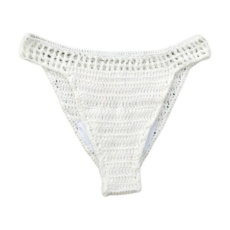 HYSYSB Thong Bathing Suit for Women bikini Bottoms for Women side Tie Bikini Bottom ruched Swim Bottoms ladies Handmade Crochet Bikini Shorts Belt Lined Knitted Swim bikini Shorts White S