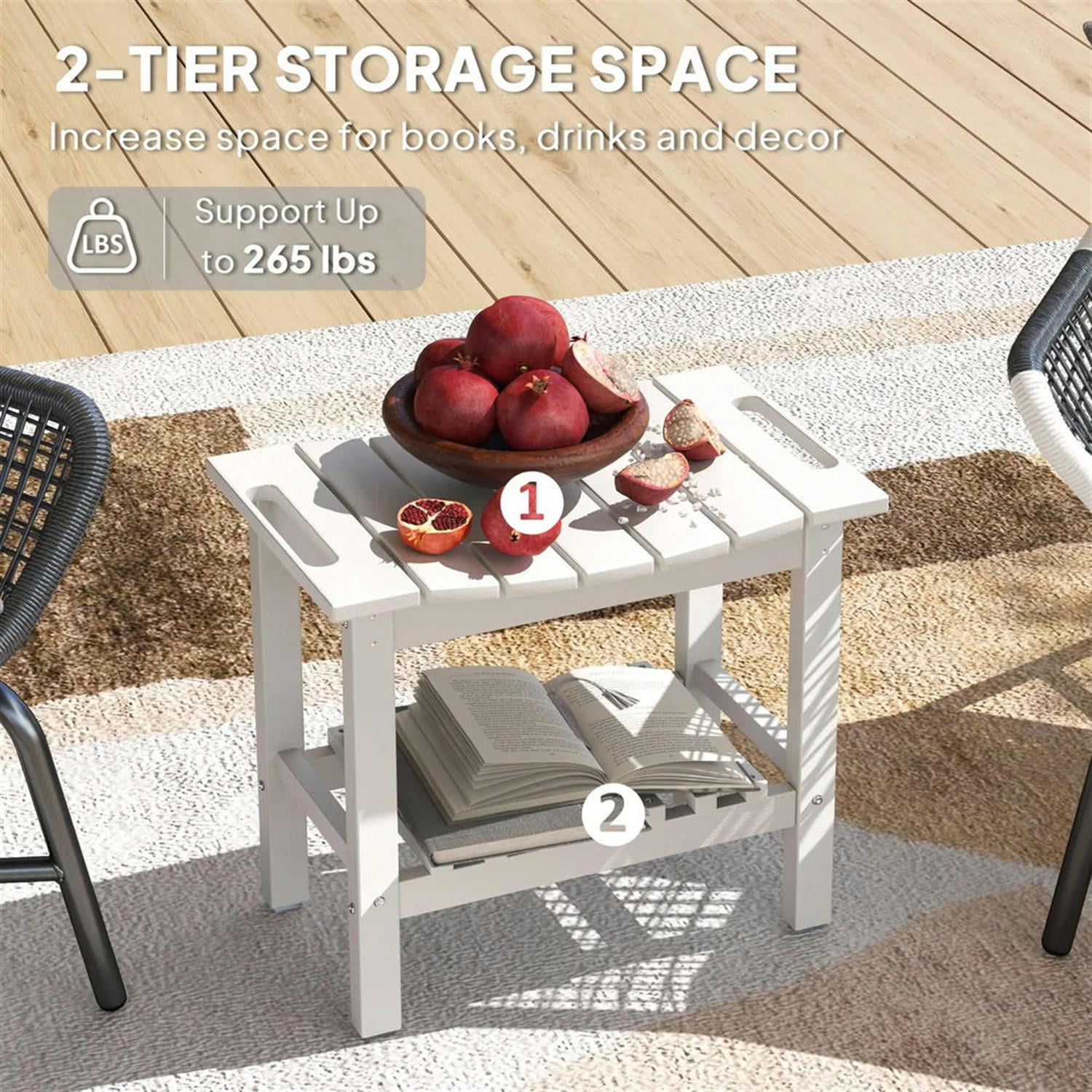 Demi Bonn 20" HDPE Shower Bench, Waterproof Stool with Handle, Storage Shelf, Non-Slip Pads, Indoor/Outdoor for Bathroom, White