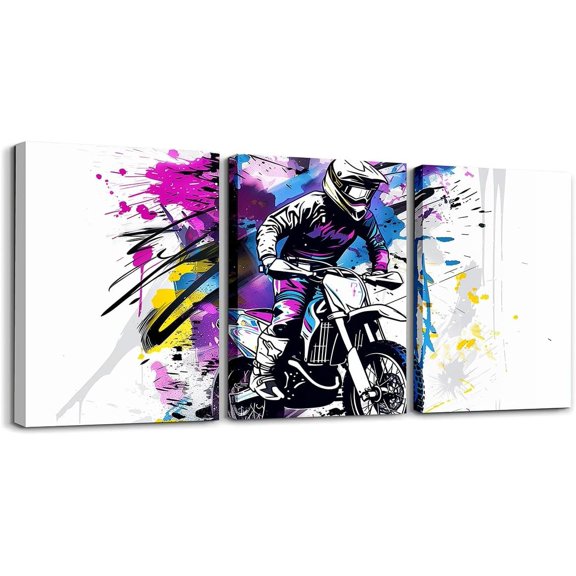 Hieng Kids Graffiti Dirt Bike Wall Paintings Motorcycle Canvas Wall Hieng for Living Room Bedroom Boys Girls Motocross Posters Pictures Bathroom Wall Decor Extreme Sport Hiengwork