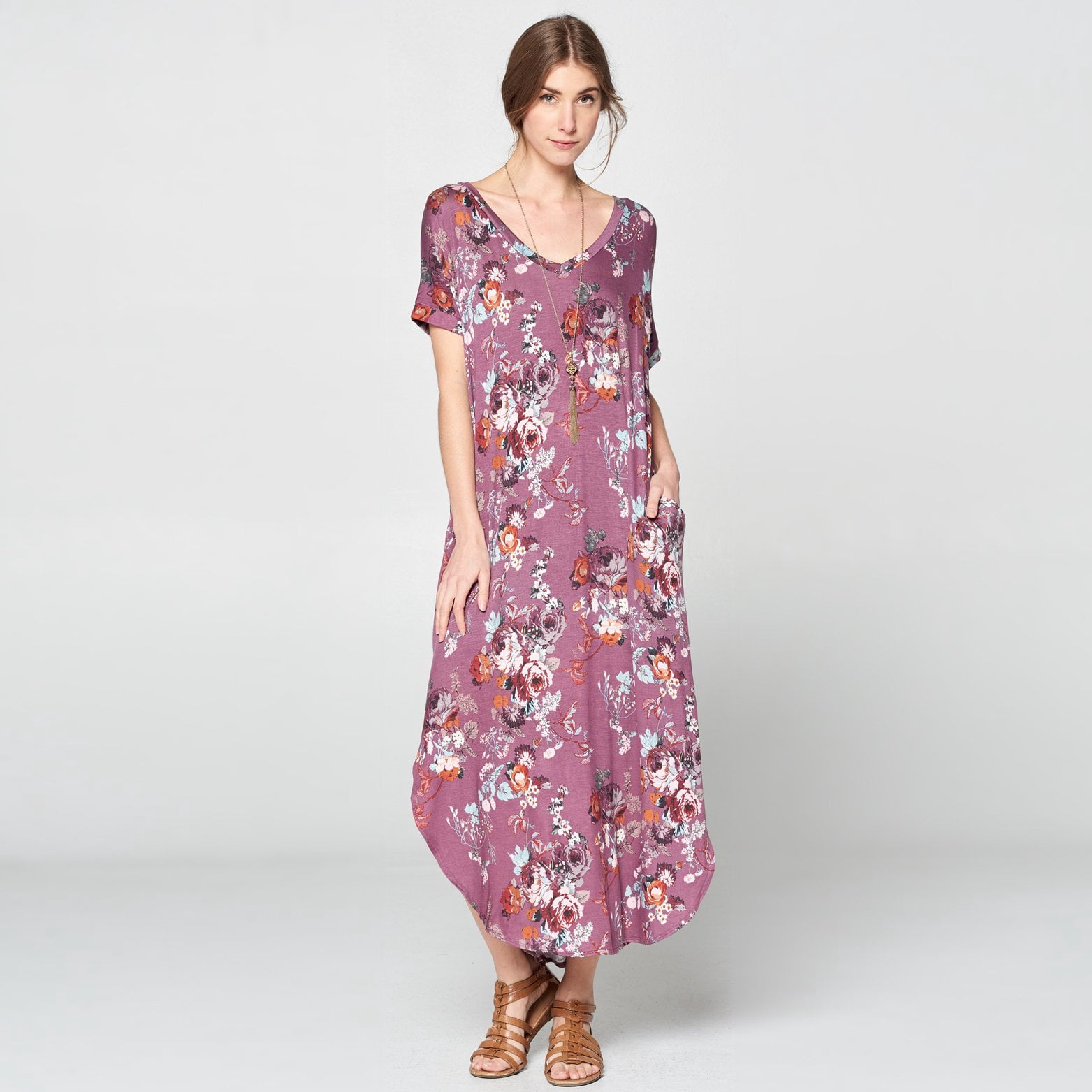mauve floral maxi dress
