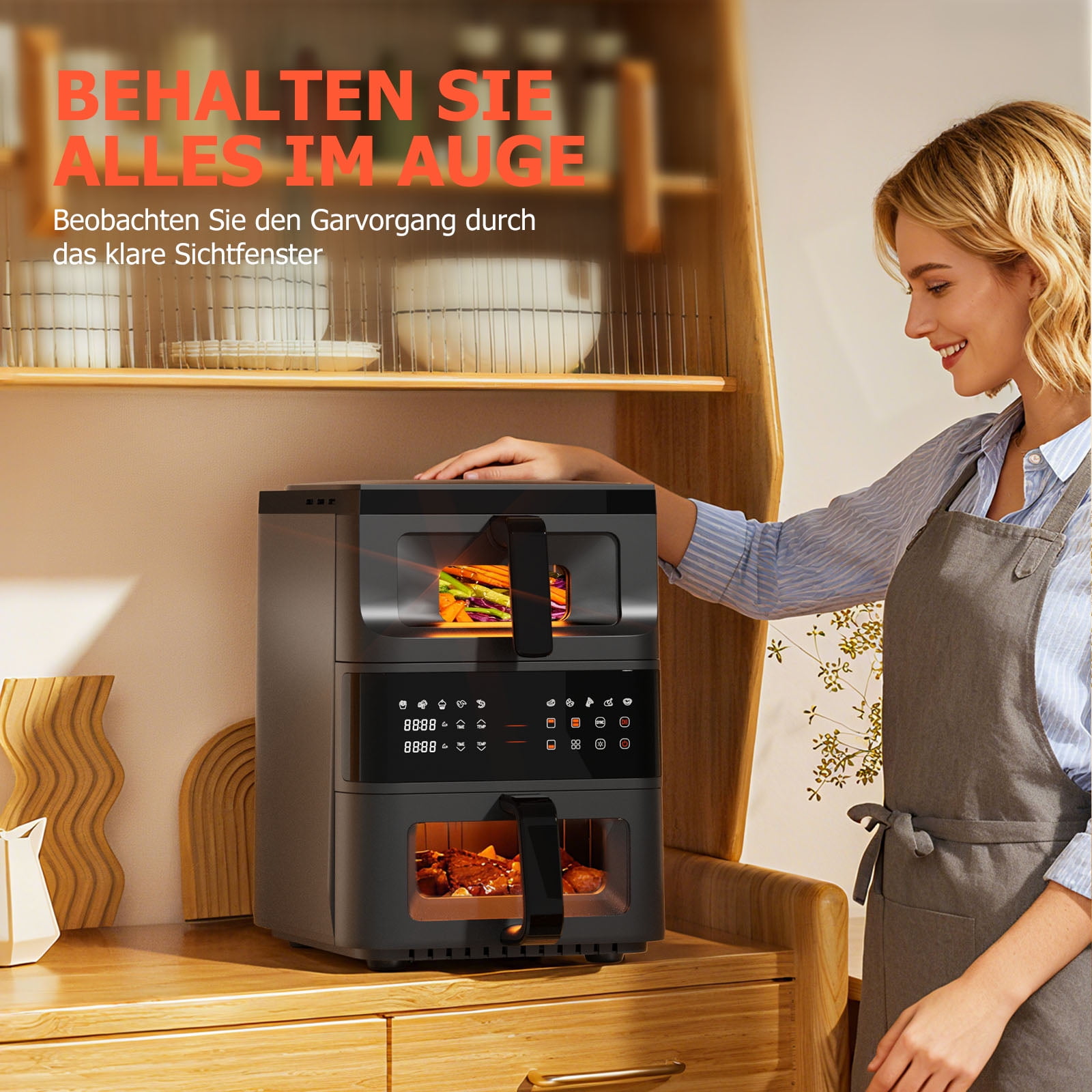 11QT Dual Basket Air Fryer, 10-in-1 Air Fryer Oven with 3D Hot Air Circulation, LED Touchscreen, Nonstick Dishwasher-Safe Baskets, Visible Window, Stainless Steel, Black