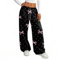 thumbnail image 5 of Hearthz Women Pajamas Pants Drawstring Wide Leg Valentine's Day Bowknot Woman Lounge Pants Baggy Soft Comfy Lightweight Womens Sleep Pants, 5 of 6